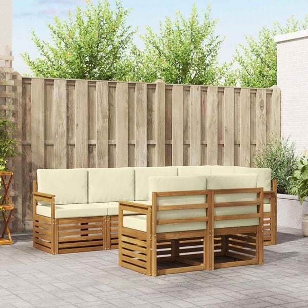 vidaXL Stūru dīvānu komplekts ar spilvenu 7 pcs Dabisks un krējuma