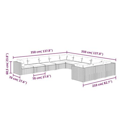 vidaXL 11-daļīgs dārza atpūtas mēbeļu komplekts, melna PE rotangpalma