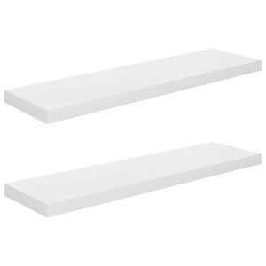 vidaXL sienas plaukti, 2 gab., spīdīgi balti, 90x23,5x3,8 cm, MDF