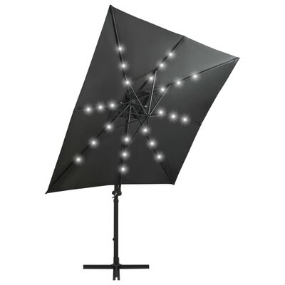 vidaXL saulessargs ar kātu un LED gaismām, 250 cm, antracītpelēks