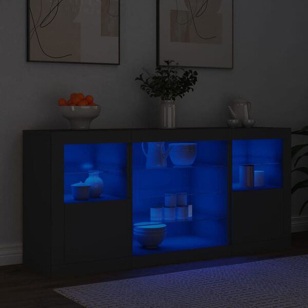 vidaXL kumode ar LED lampiņām, melna, 142,5x37x67 cm