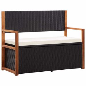 vidaXL sols ar kasti, 115 cm, melna PE rotangpalma, akācijas masīvkoks