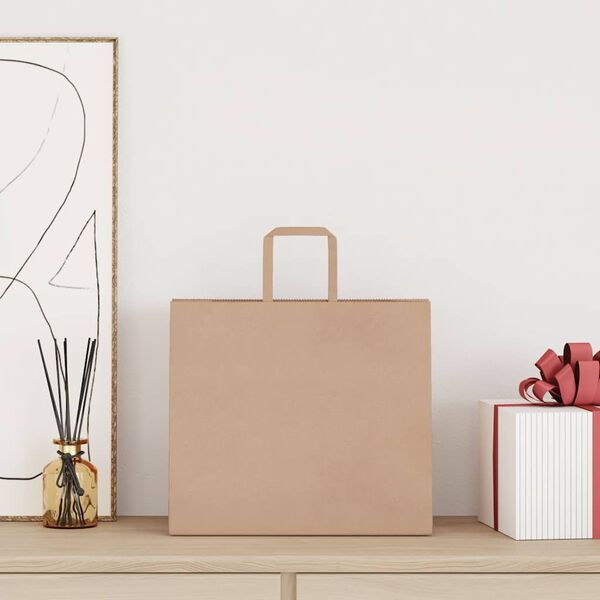 vidaXL papīra maisiņi 250 gab. ar rokturiem, brūni, 32x22x28 cm