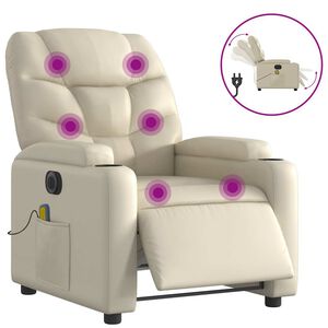 vidaXL elektrisks masāžas krēsls, atgāžams, krēmkrāsas mākslīgā āda