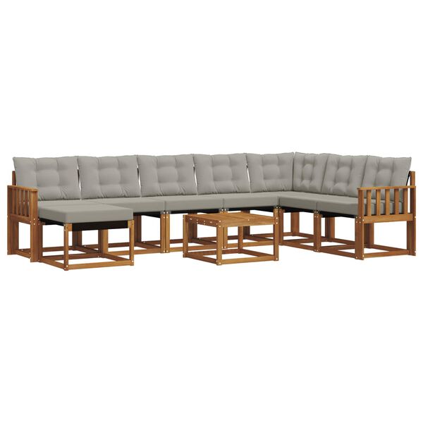 vidaXL Āra dīvānu komplekts ar spilvenu 9 pcs Dabīgs un gai&scaron;i pelēks