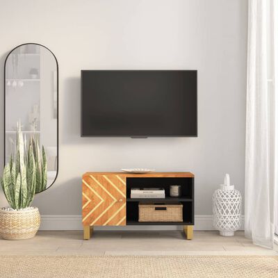 vidaXL TV skapītis, brūns un melns, 80x31,5x46 cm, mango masīvkoks