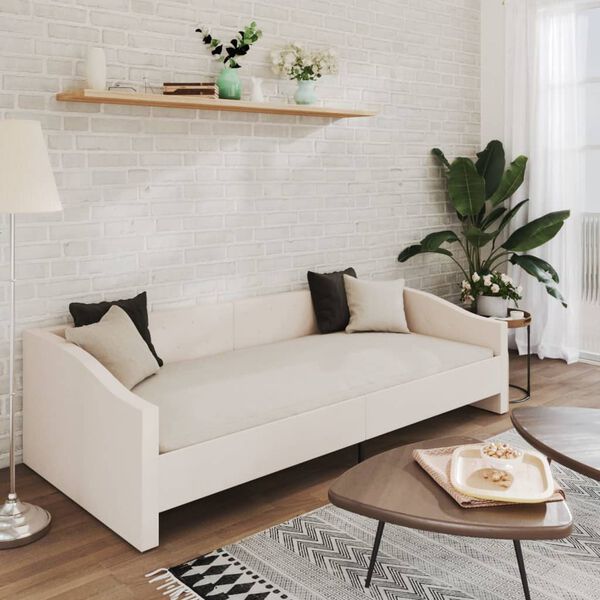 vidaXL dīvāngulta ar matraci, USB, krēmkrāsas audums, 90x200 cm