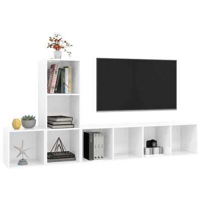 vidaXL 3-daļīgs TV plauktu komplekts, spīdīgi balts, skaidu plāksne