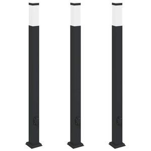 vidaXL stabveida gaismekļi ar kontaktligzdu, 3 gab., 110 cm, melni, IP44