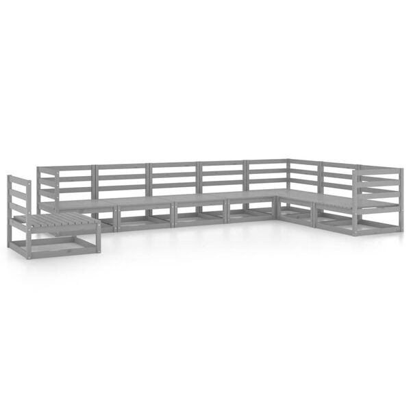 vidaXL 8-daļīgs dārza atpūtas mēbeļu komplekts, pelēks priedes koks