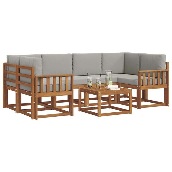 vidaXL Āra dīvānu komplekts ar spilvenu 7 pcs Dabīgs un gai&scaron;i pelēks