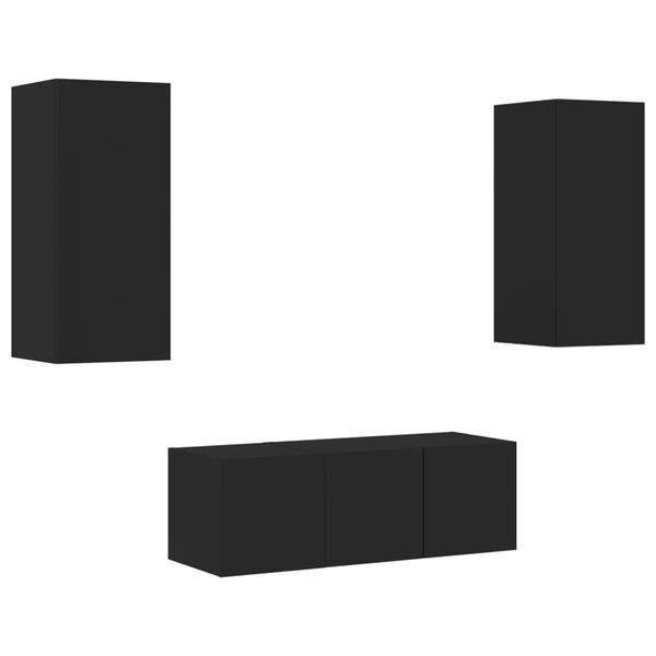 vidaXL 4-daļīgs TV skapī&scaron;u komplekts ar LED, melns, inženierijas koks