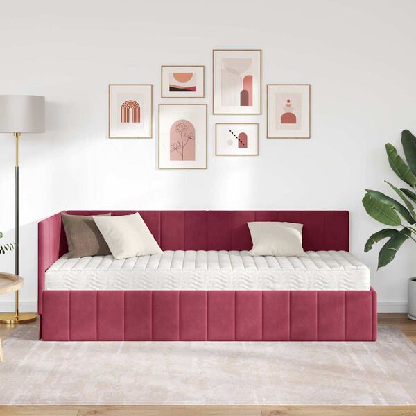 vidaXL Stūra gultas rāmis ar matrači ar galvas klāju 2 pcs Zaļa Samts