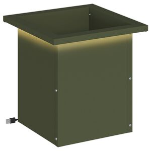 vidaXL Dārza puķu kaste ar LED Olīvu zaļ&scaron; 30 x 30 x 30 cm Tērauds