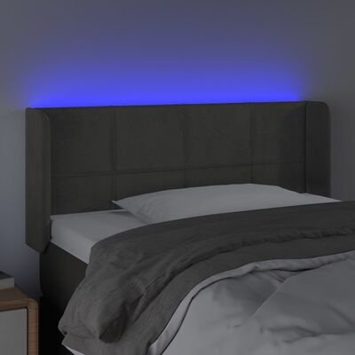 vidaXL gultas galvgalis ar LED, 103x16x78/88 cm, tumši pelēks samts