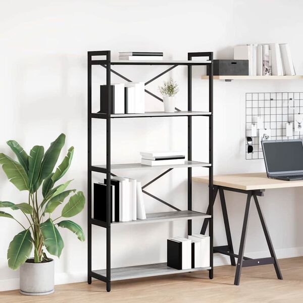 vidaXL Grāmatu plaukts Pelēka Sonomas ozola 80 x 30 x 155 cm