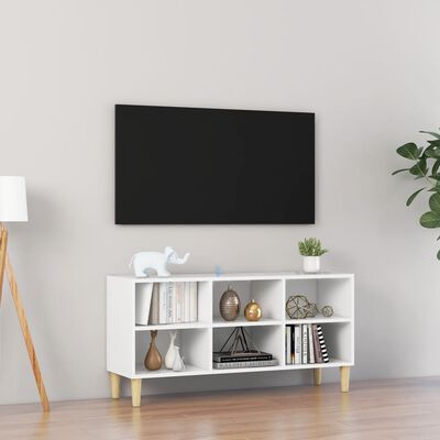 vidaXL TV plaukts ar koka kājām, balts, 103,5x30x50 cm