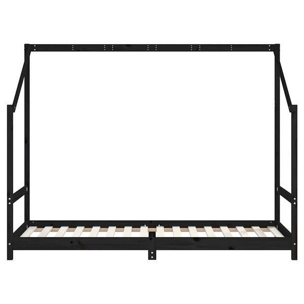 vidaXL bērnu gultas rāmis, melns, 80x200 cm, priedes masīvkoks