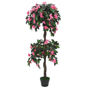 vidaXL mākslīgais augs, rododendrs ar podiņu, 155 cm, zaļ&scaron; ar rozā