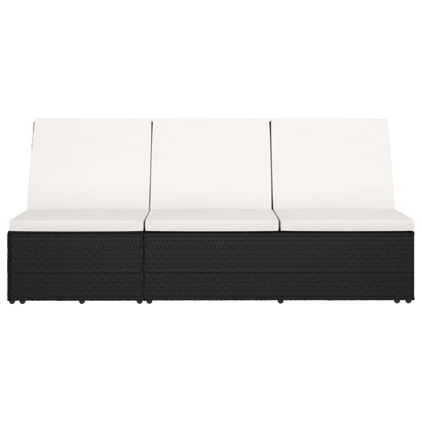 vidaXL nolaižama sauļo&scaron;anās gulta ar spilvenu, melna PE rotangpalma