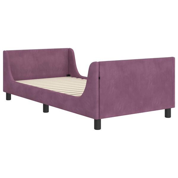 vidaXL Bērnu gultas rāmis ar galvgali Violeta 90 x 190 cm Samts