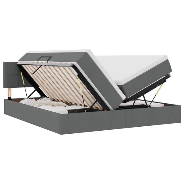 vidaXL Gulta ar galvas klāju Tum&scaron;i pelēks 180 x 200 cm audums