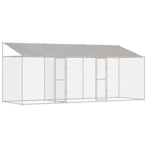 vidaXL Suņu būda ar jumtu Sudraba 600 x 200 x 256 cm Tērauds un PE