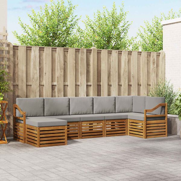 vidaXL Dīvāna komplekti ar spilvenu 7 pcs Dabīgs un gai&scaron;i pelēks