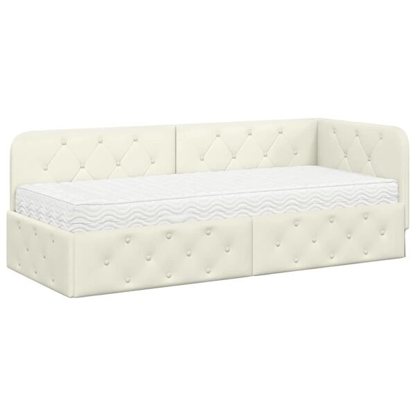 vidaXL Stūra gultas rāmis ar matraci Krēmkrāsa 80 x 200 cm Samts