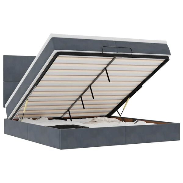 vidaXL Osmaņu gultas rāmis ar matračiem tum&scaron;i pelēks 200x200cm audums