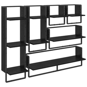 vidaXL Sienas plauktu komplekts 6 gab. Melns ozolkoks 100 x 25 x 30 cm