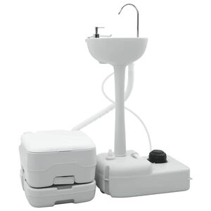 vidaXL Kempinga tualetes komplekts 2 pcs Pelēka un balta
