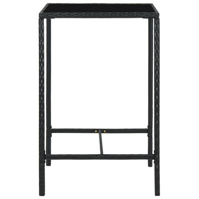 vidaXL dārza bāra galds, melns, 70x70x110 cm, PE rotangpalma, stikls