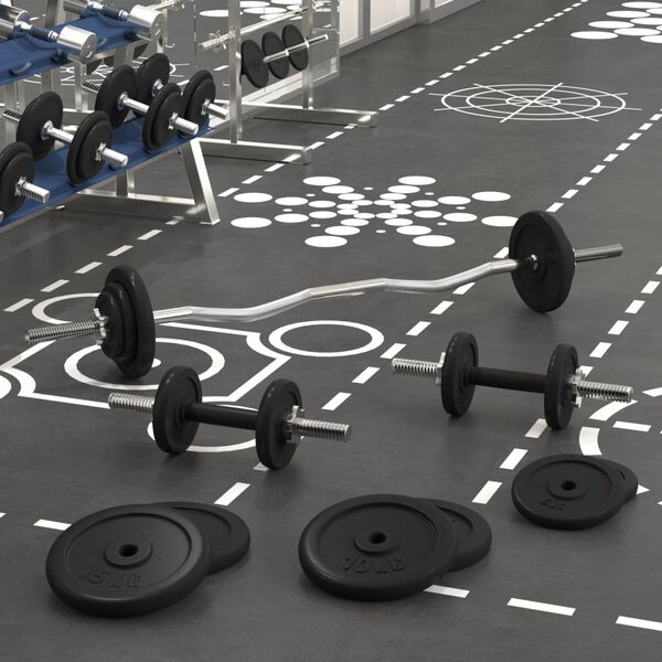 vidaXL svaru stienis un hanteles ar diskiem, 90 kg, čuguns