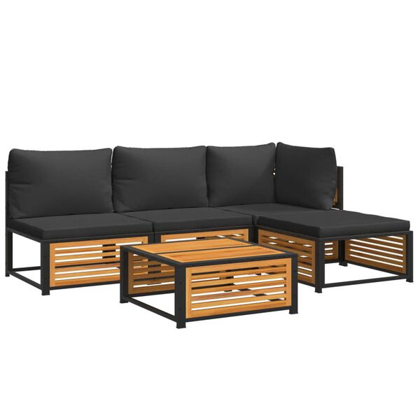 vidaXL 5-daļīgs dārza atpūtas mēbeļu komplekts ar matračiem, akācija