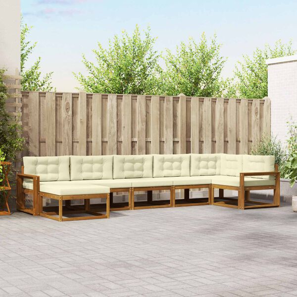 vidaXL Āra dīvānu komplekts ar spilvenu 7 pcs Dabisks un krējuma