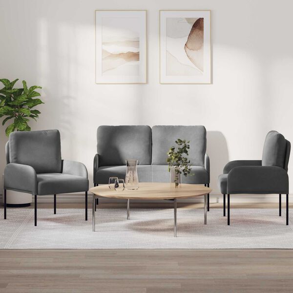 vidaXL Dīvāna komplekti 3 pcs Tum&scaron;i pelēks 115 x 56 x 80 cm Saplāksnis