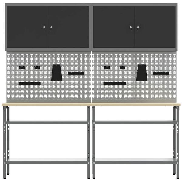 vidaXL Darbagalda komplekts ar plauktu ar uzglabā&scaron;anu 8 pcs Pelēka