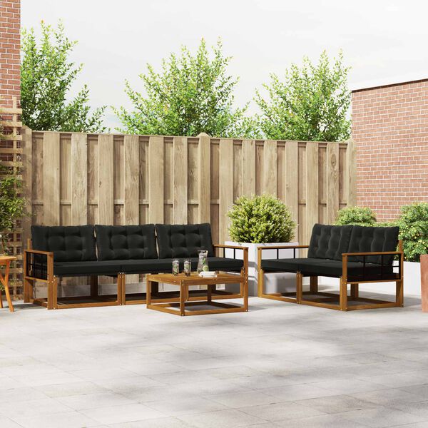 vidaXL Āra dīvānu komplekts ar spilvenu 6 pcs Dabīgs un melns