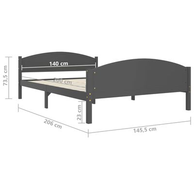 vidaXL gultas rāmis, tumši pelēks, priedes masīvkoks, 140x200 cm