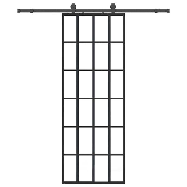 vidaXL bīdāmās durvis ar stiprinājumiem, melns, stikls, 76x205 cm