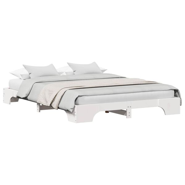 vidaXL Gultas rāmis Balts 150 x 200 cm Ciets priedes koks