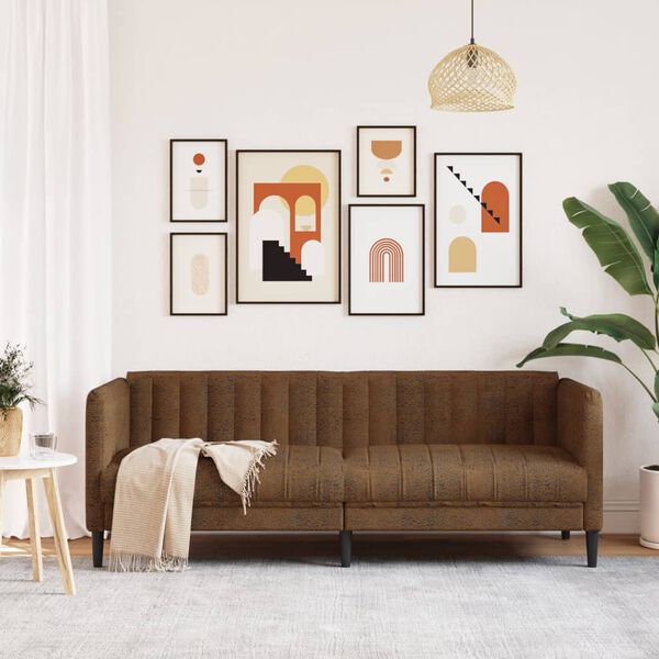 vidaXL trīsvietīgs dīvāns, brūns, mākslīgā zamšāda