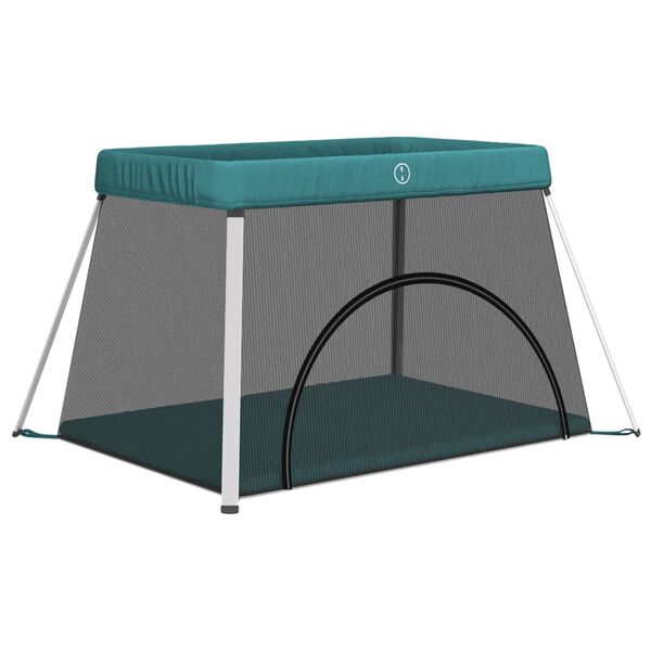 vidaXL bērnu sētiņa ar matraci, zaļ&scaron; lina audums