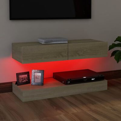 vidaXL TV plaukts ar LED lampiņām, 90x35 cm, ozolkoka krāsā