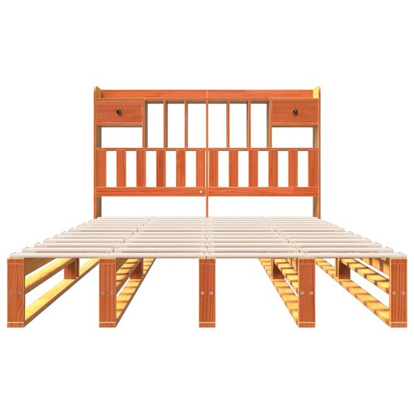 vidaXL gulta ar grāmatu plauktu, bez matrača, 150x200 cm, priedes koks