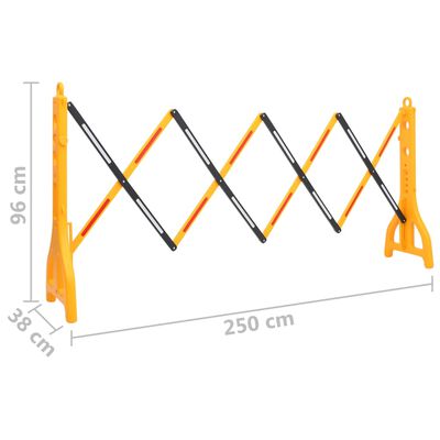 vidaXL satiksmes barjera, salokāma, dzeltena un melna, 250x38x96 cm