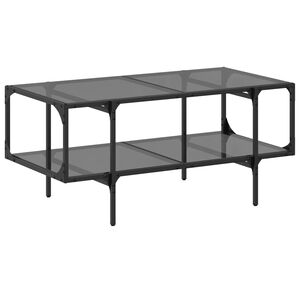 vidaXL kafijas galdiņ&scaron; ar melnu stikla virsmu, 98,5x50x45 cm, tērauds