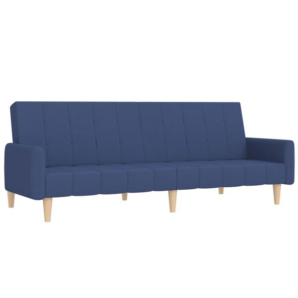 vidaXL divvietīga dīvāngulta ar kājsoliņu, zils audums