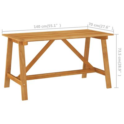 vidaXL dārza galds, 140x70x73,5 cm, akācijas masīvkoks